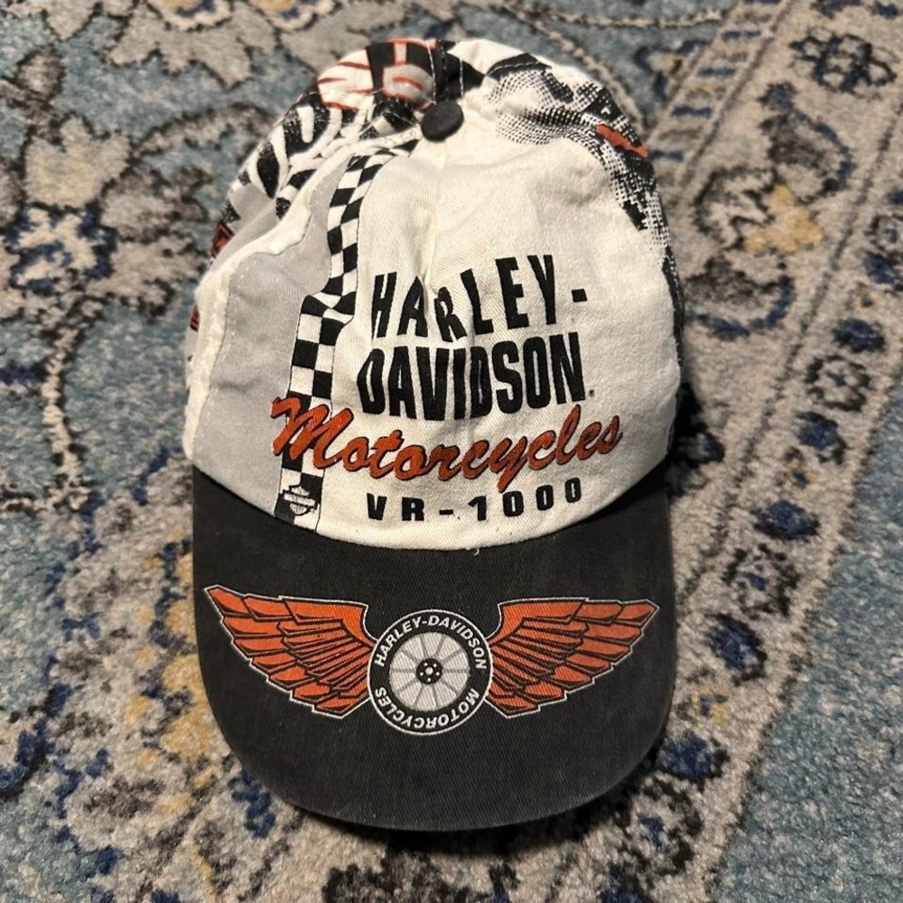 *SOLD* Vintage made in U.S.A Harley Davidson black and white checkered basebal